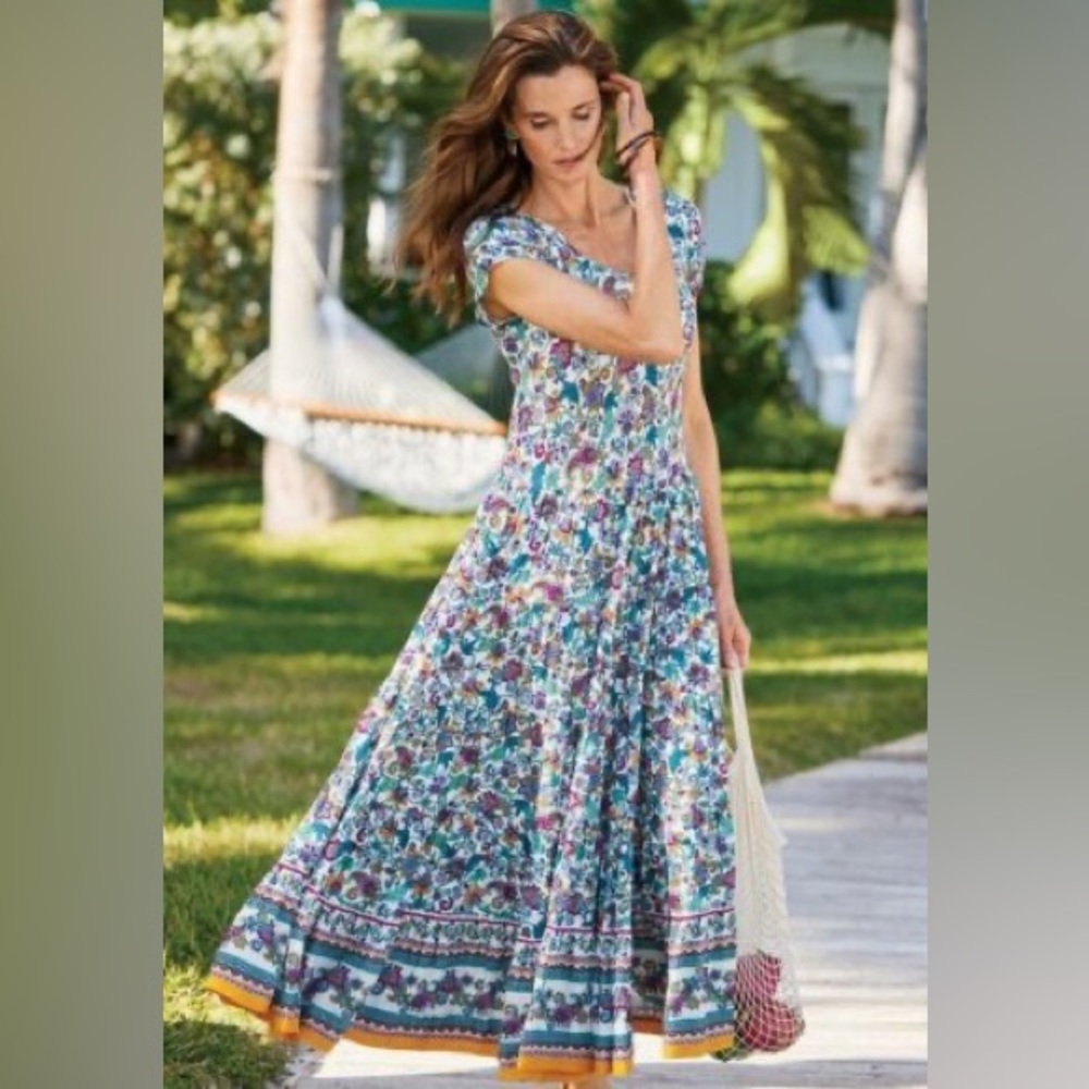 Soft Surroundings Kara boho tiered maxi dress size L